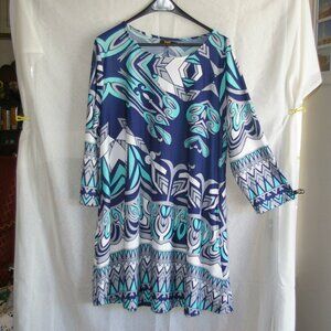 R&B Blue Patterned Dress with Sleeves